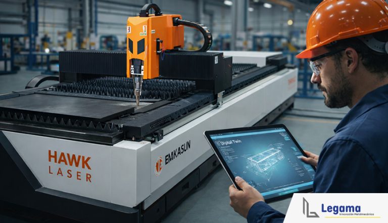 Operador controlando máquina de corte láser CNC para optimizar la fabricación de estructuras metálicas con alta precisión industrial