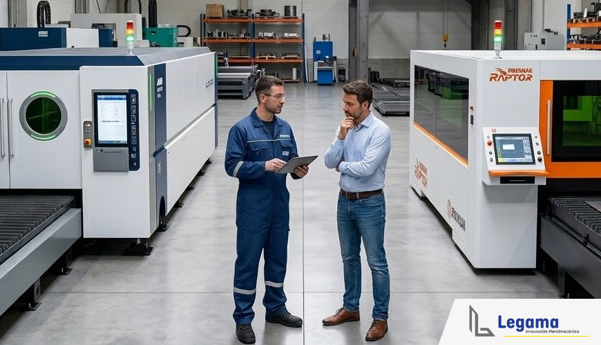 Comparativa de tipos de máquinas de corte láser para metal en planta industrial de Legama.